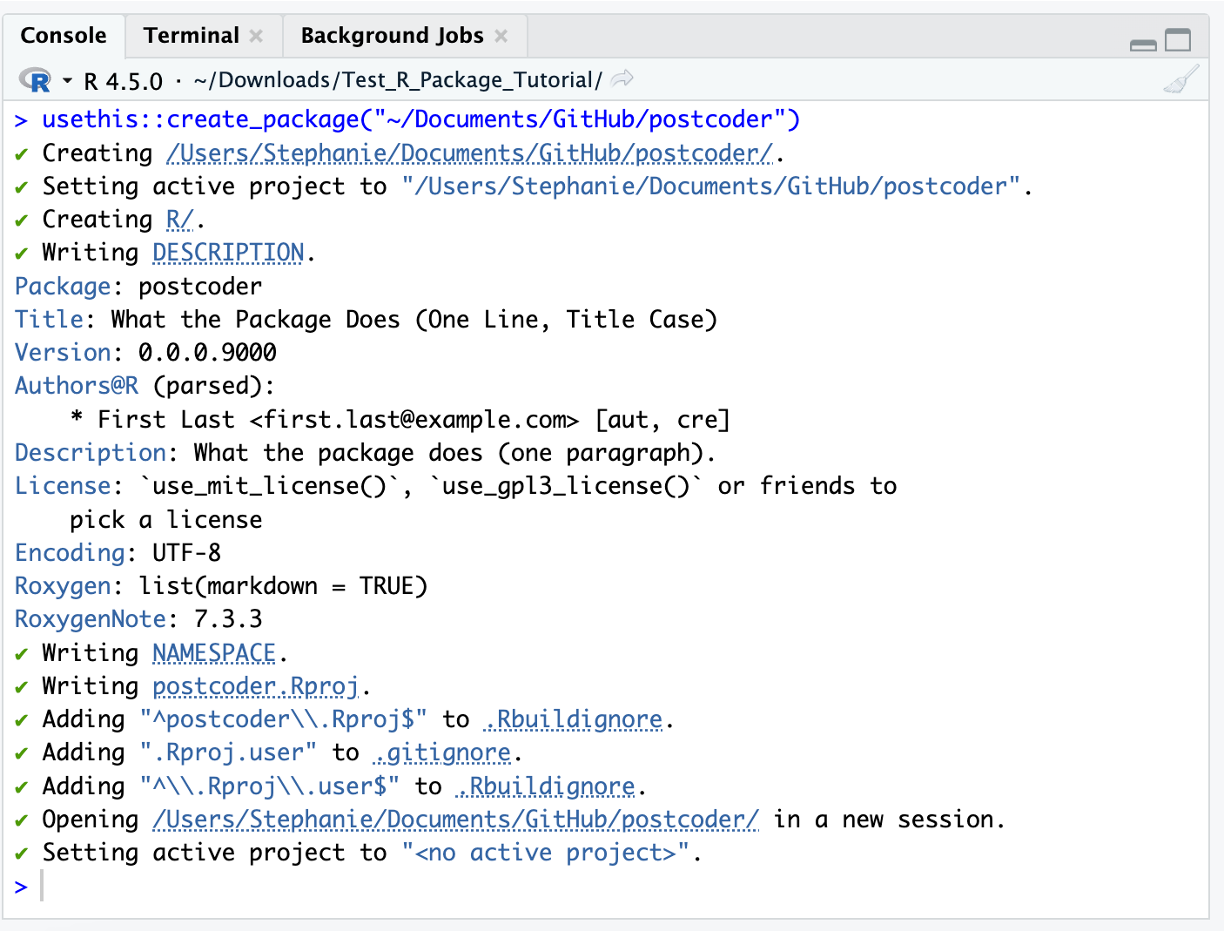 Package creation output